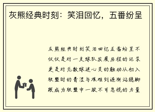 灰熊经典时刻：笑泪回忆，五番纷呈